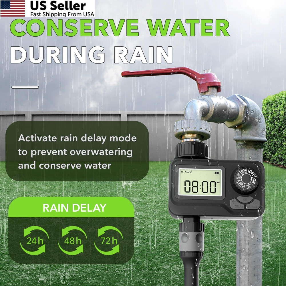 Programmable Sprinkler Timer with Rain Delay – Waterproof V1, Black