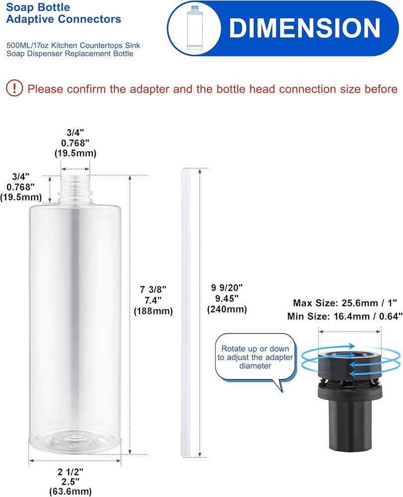 Updated Soap Dispenser Bottle for Kitchen Sink Replacement - 500ML/17oz Soap Bot