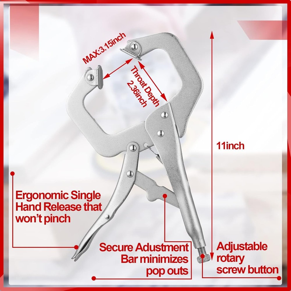 10 Pcs Locking C Clamp, Locking Pliers Adjustable Welding Clamp with Regular Tip