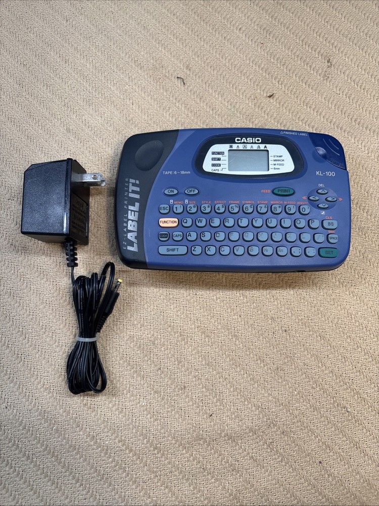 Casio EZ-Label Printer Blue KL-100 With A/C Adapter