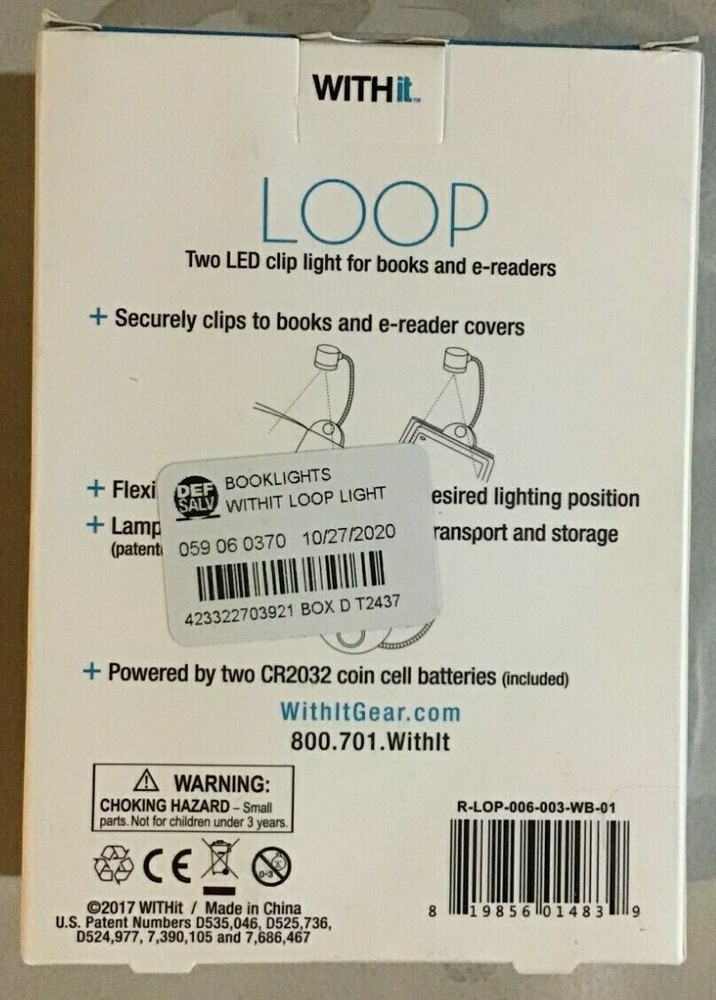 WITHit Loop Clip On Book Light – Space Gray – Reading Light with Clip - NEW