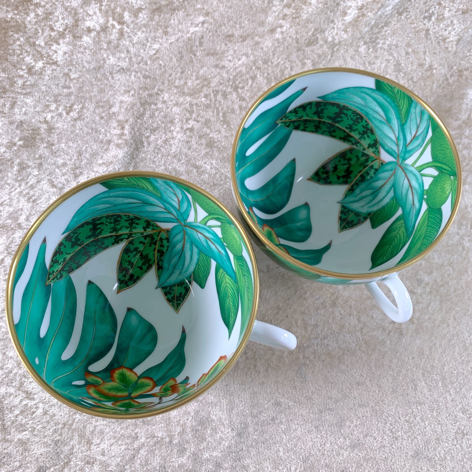 Hermes Large Breakfast Morning Soup Cup & Saucer Passifolia Porcelain 2 Sets