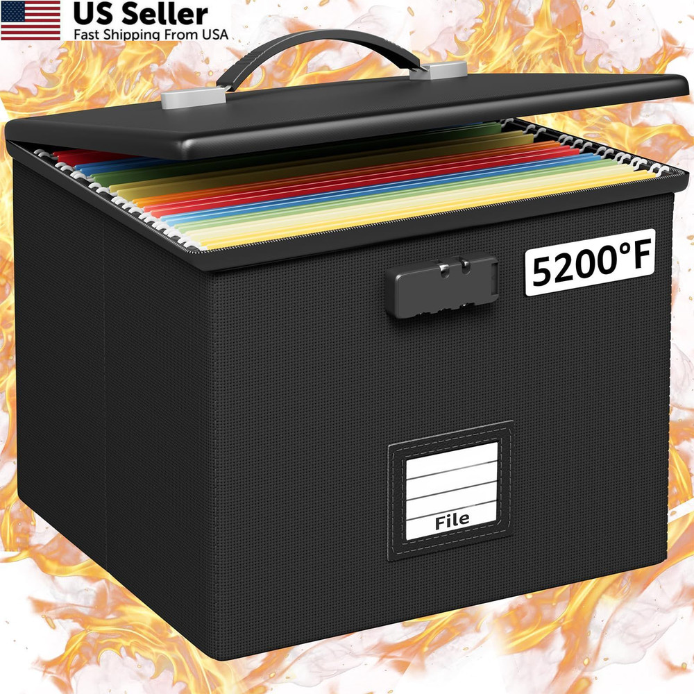 Fireproof Document File Box Portable Waterproof Safe Locking Storage