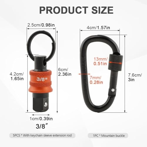 5Pcs Socket Holder Key Chain, 3/8" Drive Socket Organizer Keychain 3/8 Inch
