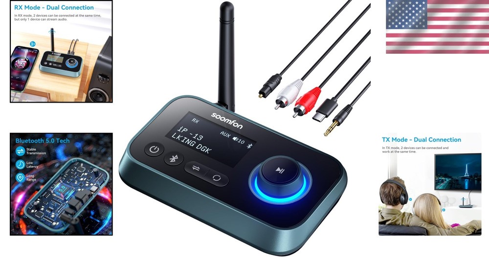 3-in-1 Bluetooth Transmitter Receiver for TV - LCD Display & Volume Control