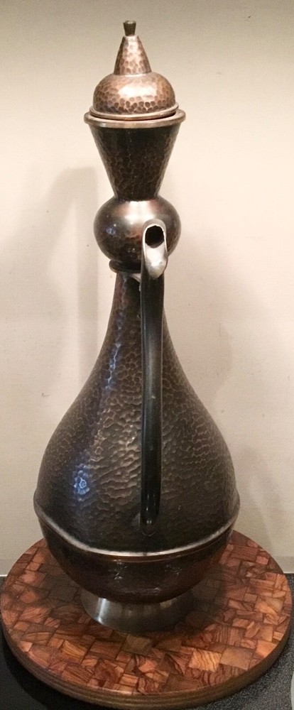 AGED BRASS COFFEE TEA WATER POT MIDDLE EASTERN ARABIC ISLAMIC ETCHED PATTERN