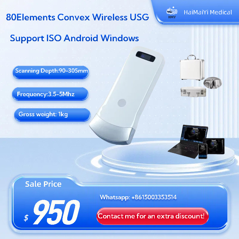 IOS Android Windows 80 Elements Convex Array Wireless Ultrasound Scanning Probe
