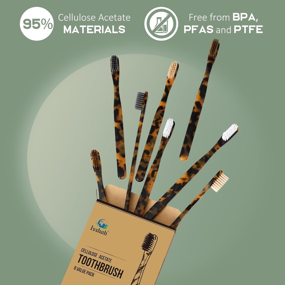 Biodegradable Eco-Friendly Cellulose Acetate Toothbrushes 8 Count