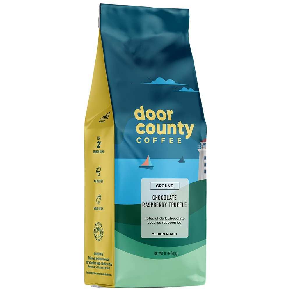 Door County Coffee Chocolate Raspberry Truffle Medium Roast Ground 10oz