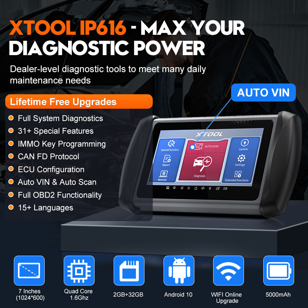XTOOL IP616 Car OBD2 Scanner Full Systems Diagnostic Key Programming 31+ Service