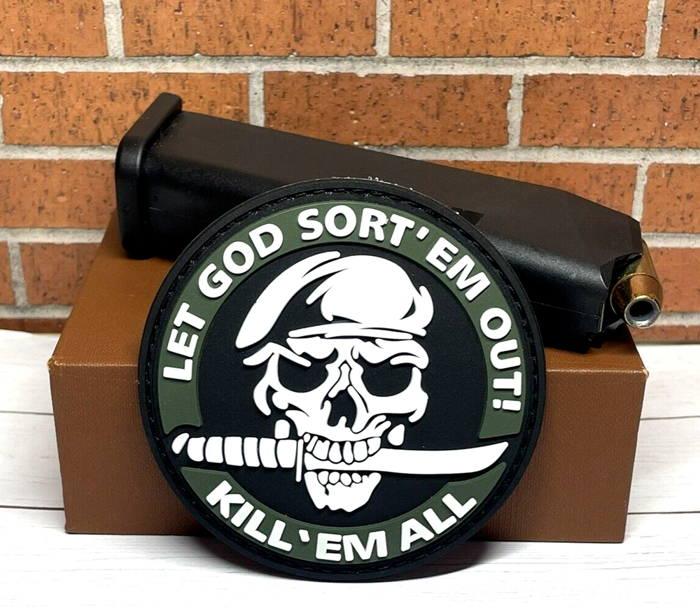 Skull PVC Patch - Tactical Morale Skull Knife Patch - Let God Sort' EM Out Patch