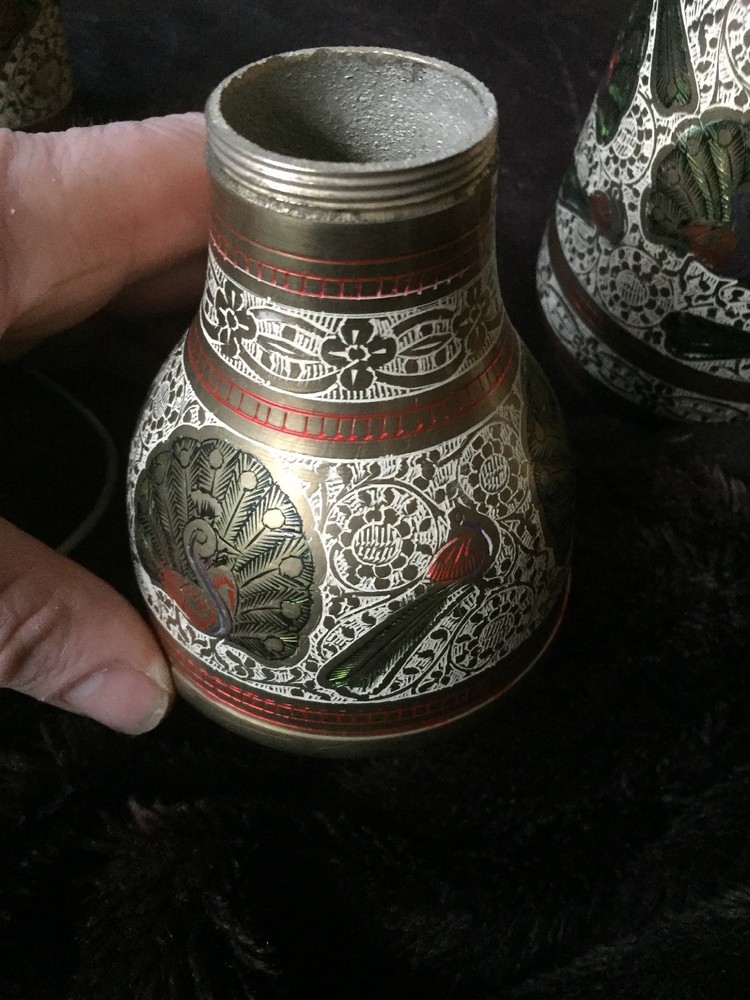 BIN Brass Bottle With Peacock Engraving