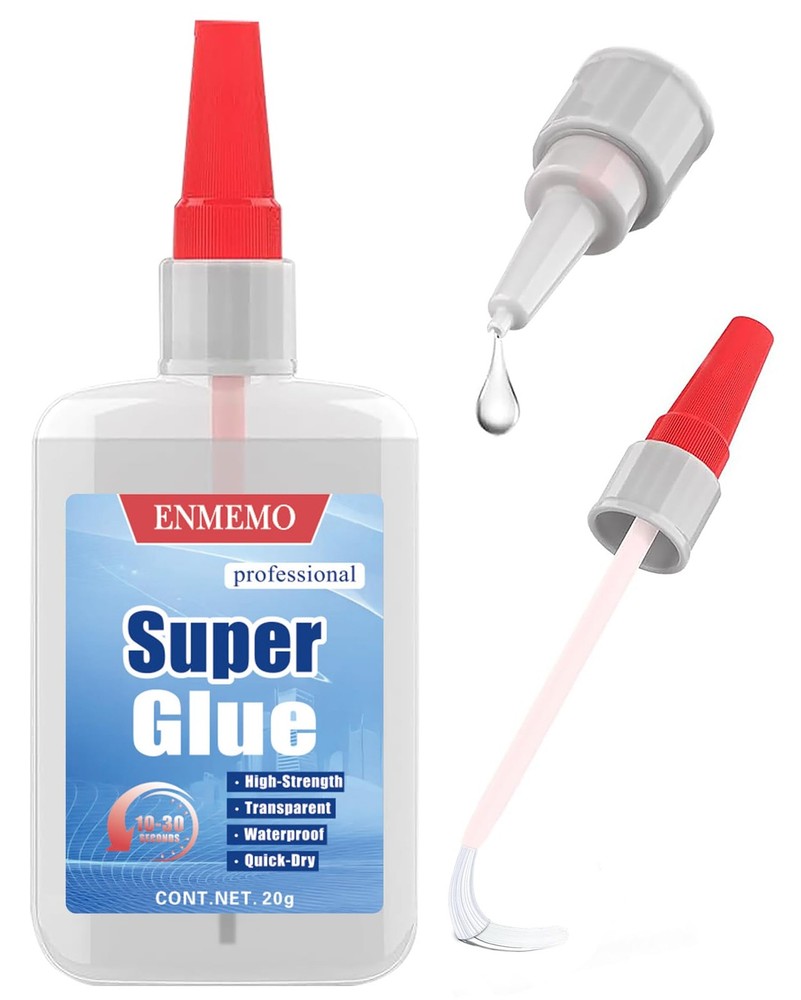 (2-in-1) Super Glue with Brush Applicator & Nozzle,Mess Free Superglue Clear