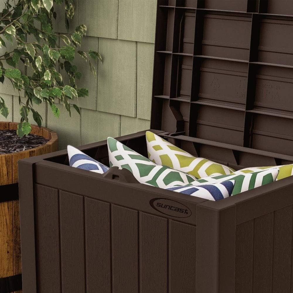 Small Outdoor Storage Box 22 Gallon Java Resin Outdoor Deck Box Flat-Lid Bench