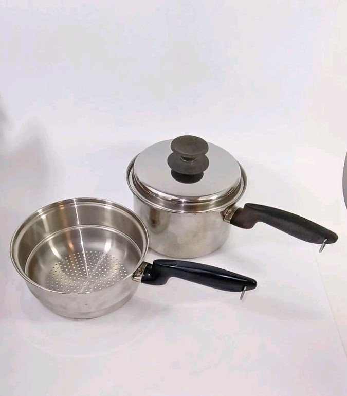 Vintage Permanent 5PLY MULTI CORE STAINLESS STEEL USA Saucepan & Steamer Basket