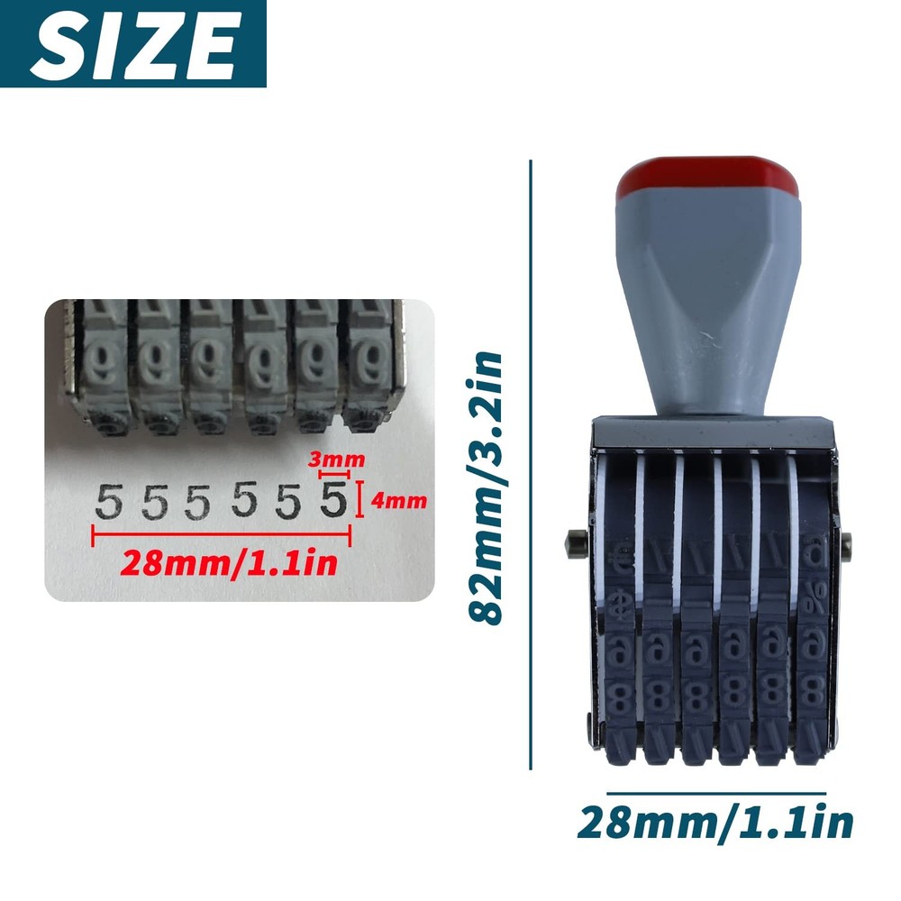 6 Digit Number Roller Stamps - Small Changeable 6 digit rubber stamp, No