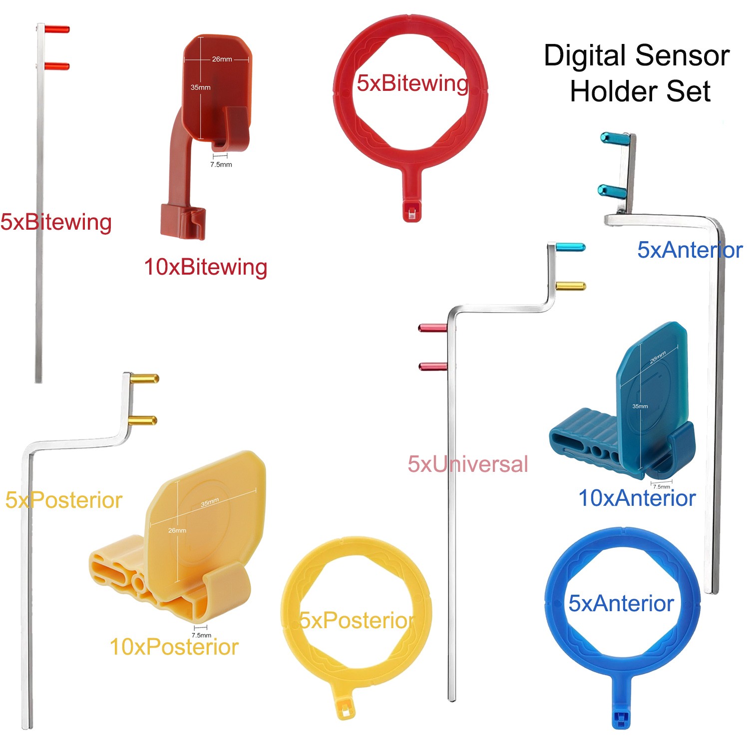 10x Digital Sensor Holders 5x X-Ray Aiming Ring Bitewing/Anterior/Posterior Arms