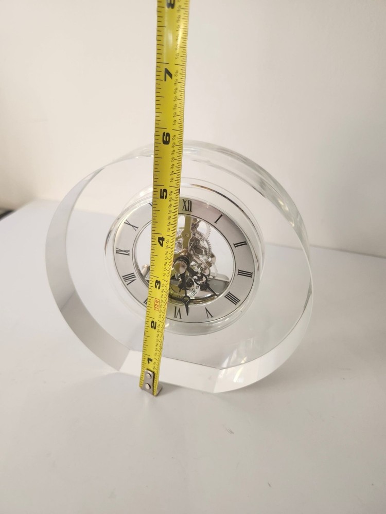 Crystal Desk Clock With Roman Numerals & Exposed Silver Gears Elegant & Function