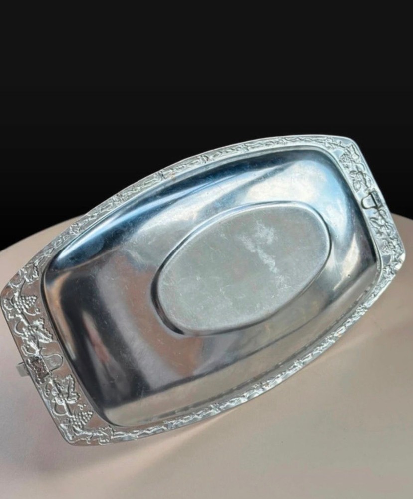 Vintage Silver-Plated Serving Basket with Grape Motif