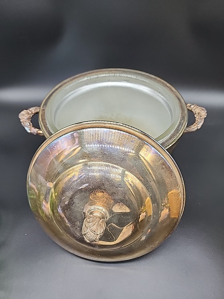 Vintage Federal Silver Company Silver Plated Ice Bucket Tarnished/ Pyrex Insert