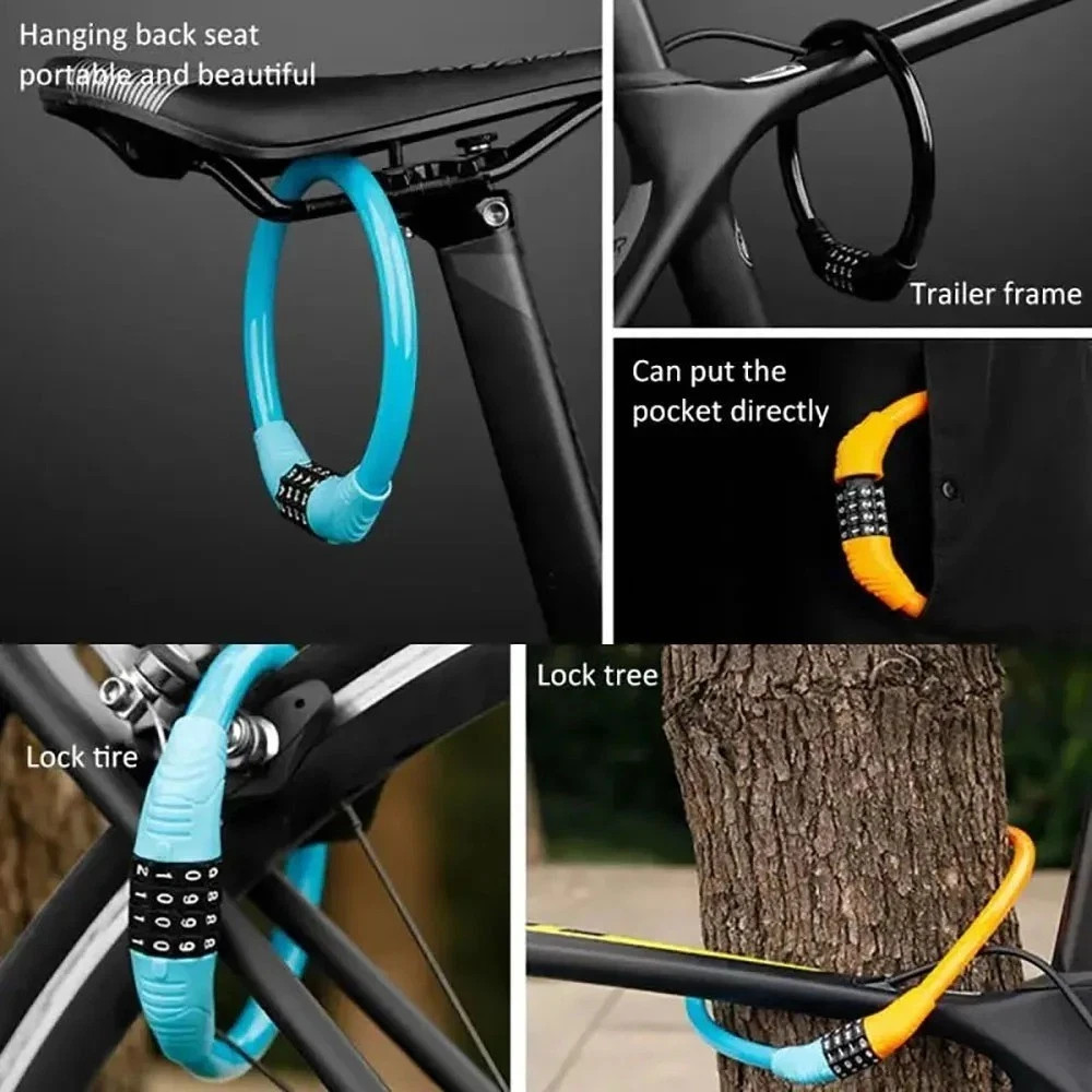 Anti-Theft Bicycle Cable Lock 4-Digit Code Combination Stainless Steel Padlock