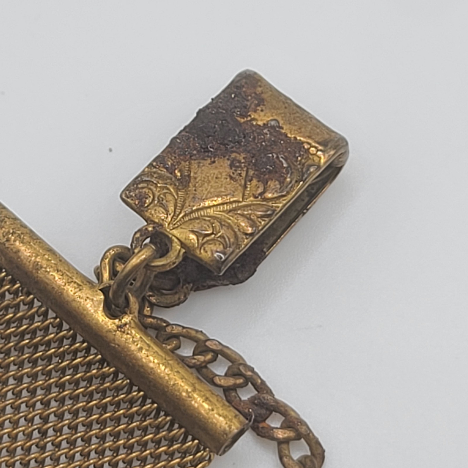 Vintage Mesh Watch Fob Seal Gold Tone READ