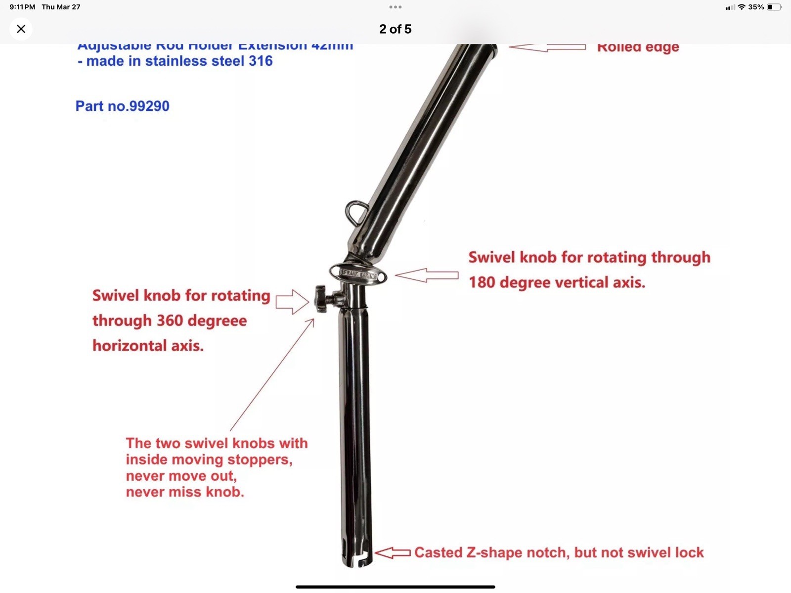 Outrigger Rod Holder Fully Adjustable Trolling Fits Both 30 & 90 Degree Holders