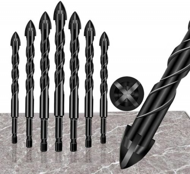 7pcs 4 Edge Cross Drill Bit Set Masonry Drill Bit Kit Hex Shank Drill Bit Sets ﻿