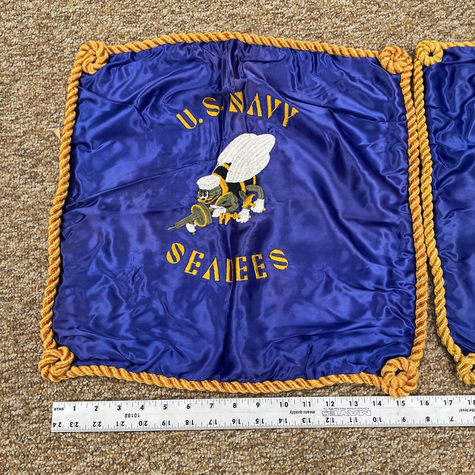 Vtg Authentic Seabees Banner - Hawaii Theater Made Pillow Cases Set Rare WWII