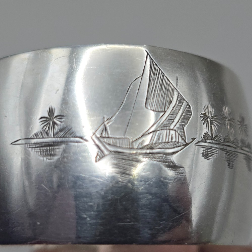 Sterling Silver Napkin Ring Engraved River Scene
