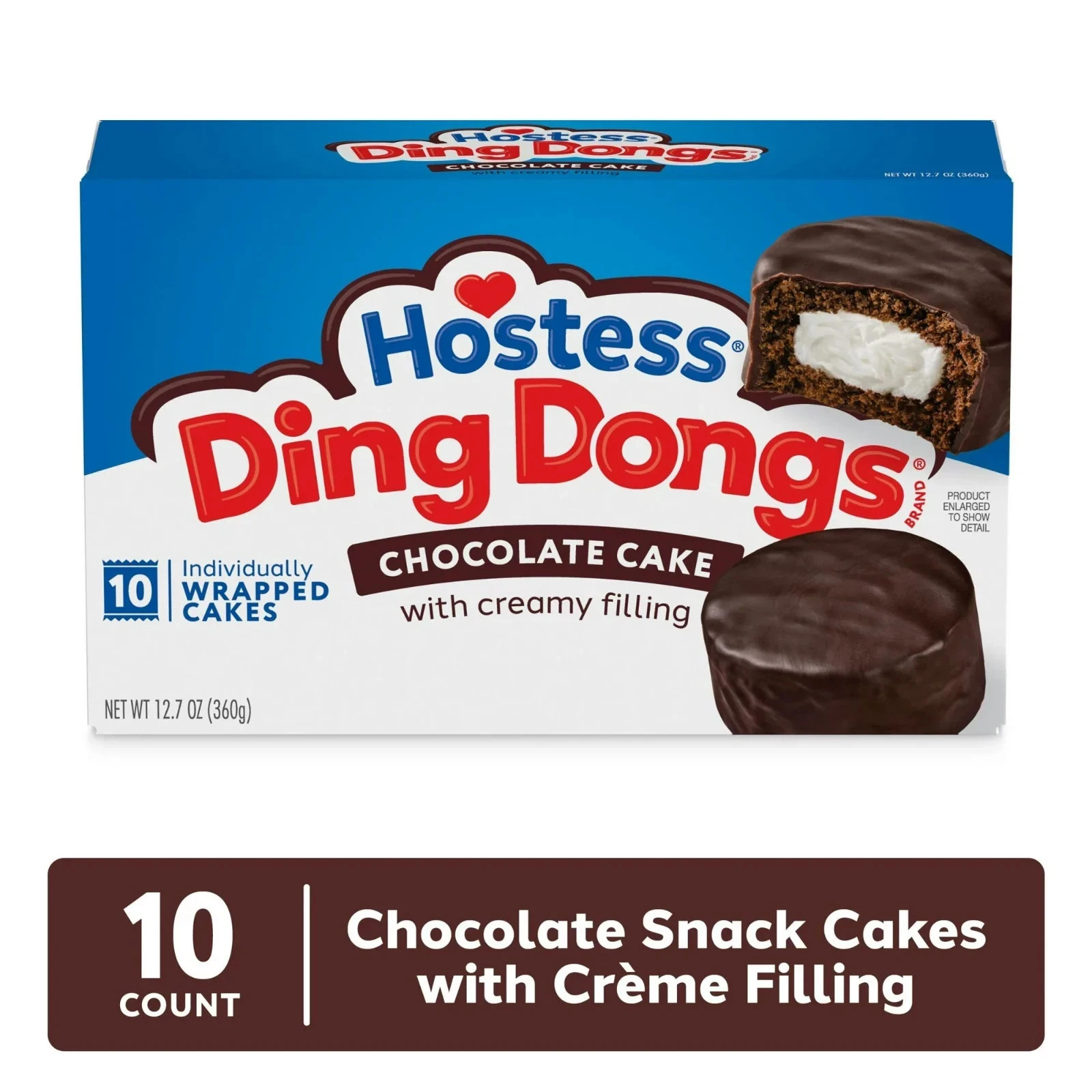 Hostess Ding Dongs Snack Cakes, Chocolate Flavor, 12.7 oz Box (10 Count)