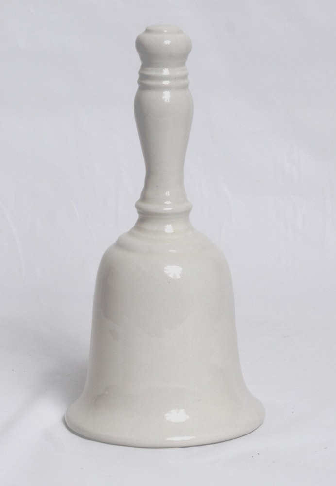 White Ceramic Bell Blue Stained Embossed Roses Freestanding