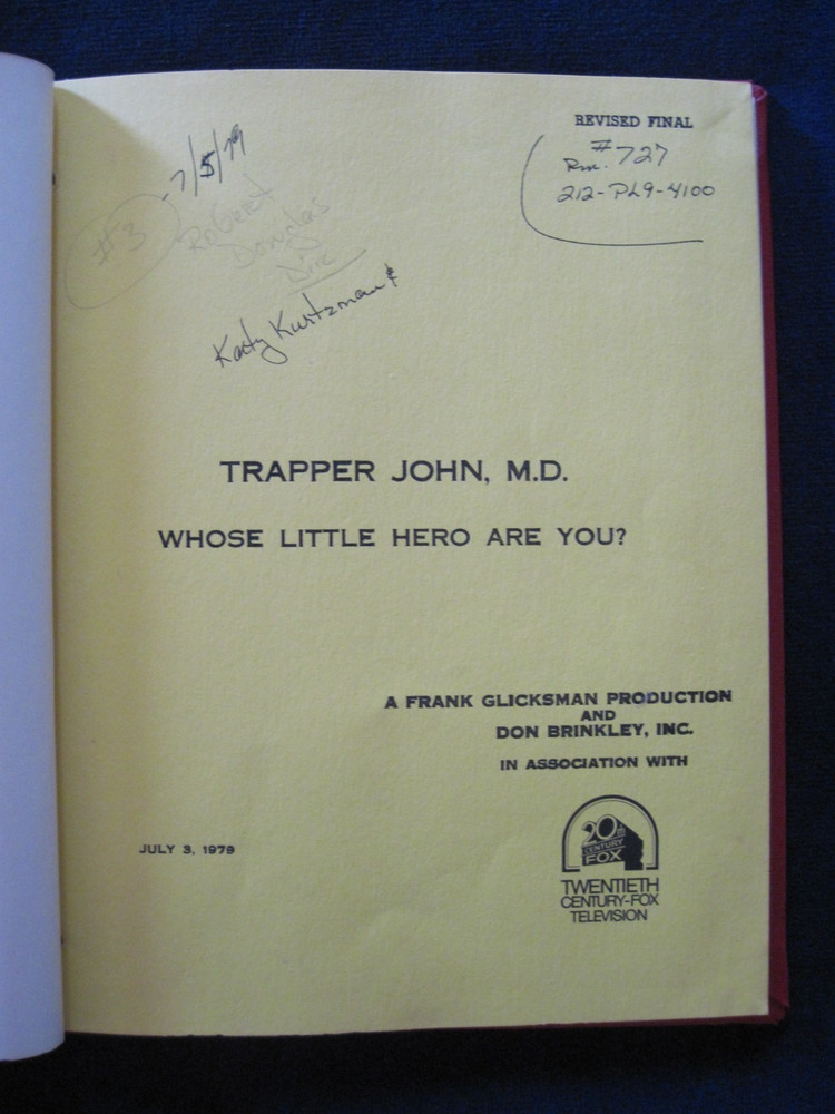 ORIGINAL TV SCRIPT 'WHOSE LITTLE HERO ARE YOU' TRAPPER JOHN MD - 'RIPPLES' COPY