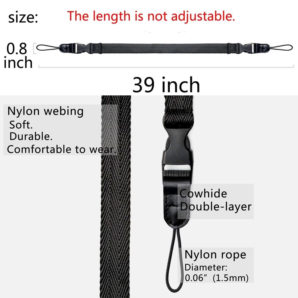 Camera Neck Strap/Thin Washable Soft Strap or 39 inch, Black