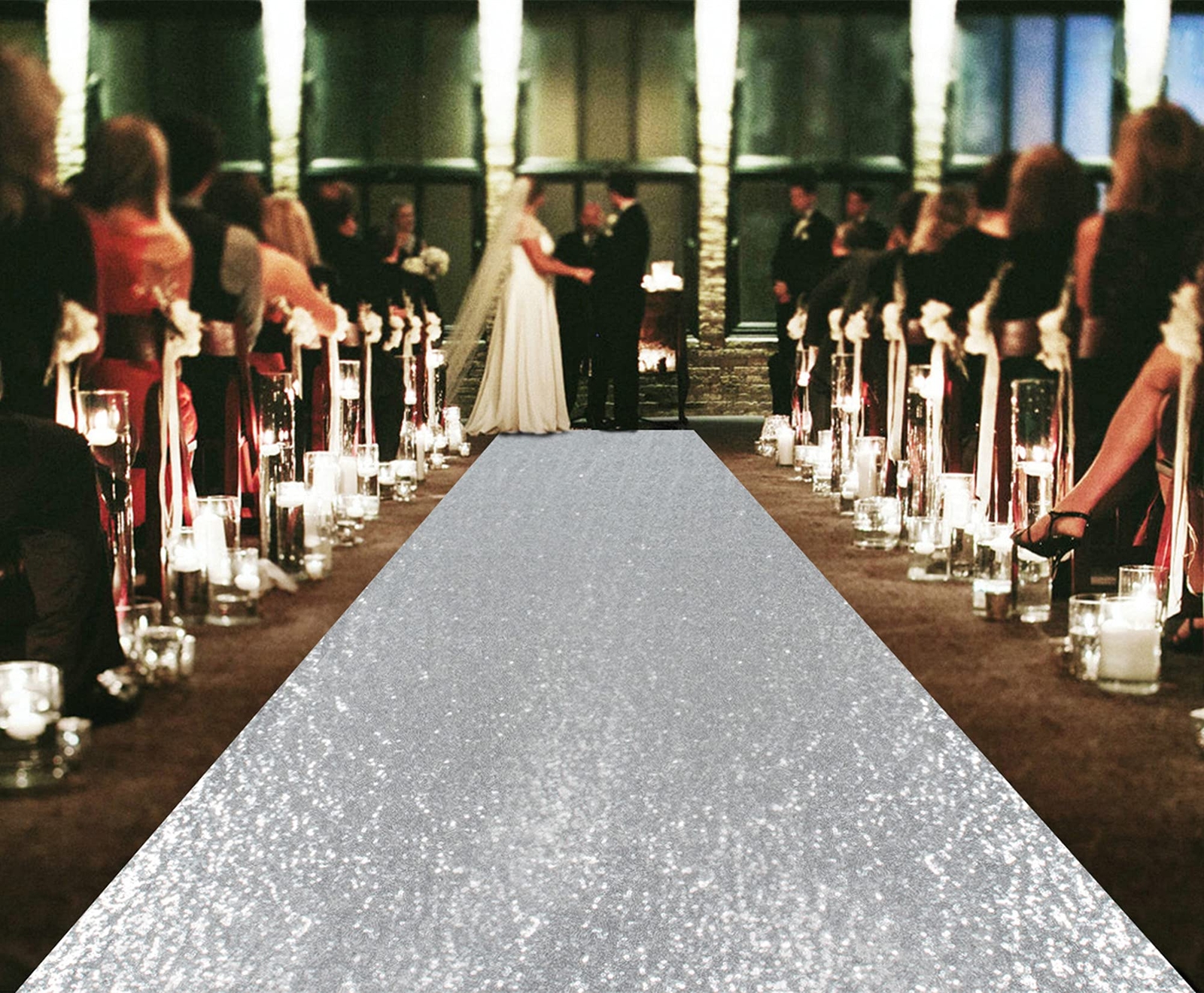 Silver Sequin Aisle Runner 15FTx3FT Wedding Hallway Decoration