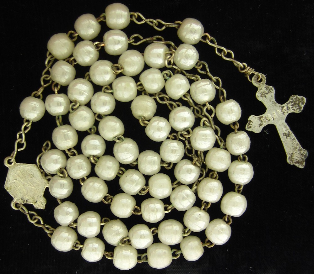 Vintage Rosary White Beads Religious Holy Catholic