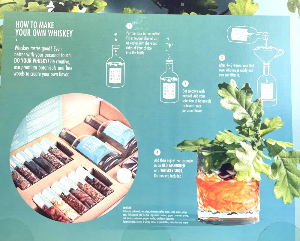 DIY Whiskey Making Kit Complete + extras - makes 3 bottles: Spices, Bark, - NIB