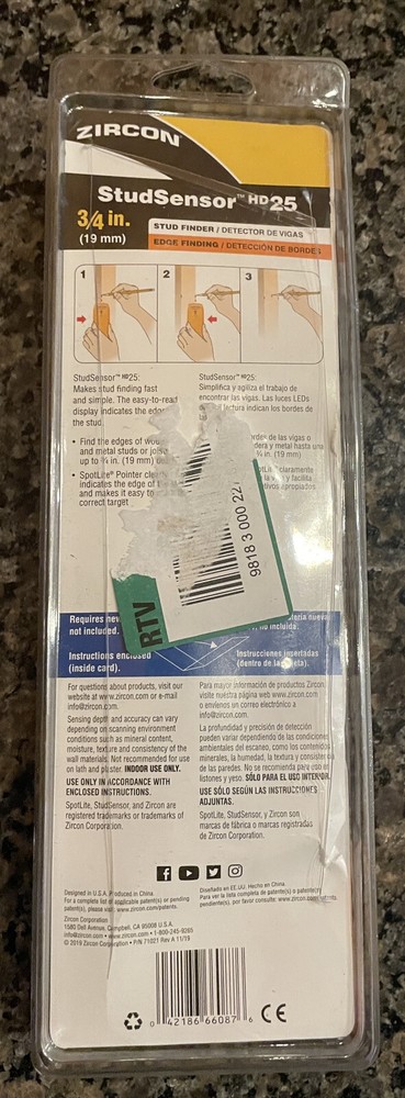 ZIRCON -StudSensor HD25 Edge Finding Stud Finder 3/4 In