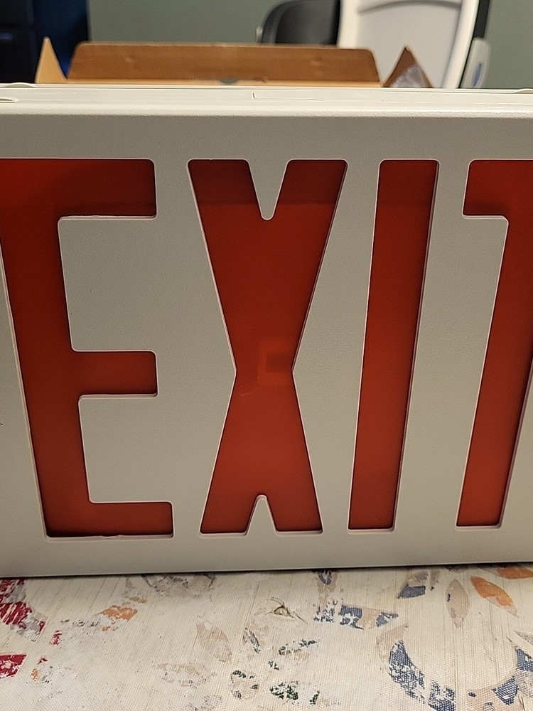 Red LED Energy Efficient Exit Sign AC/DC Battery Backup Universal Mount