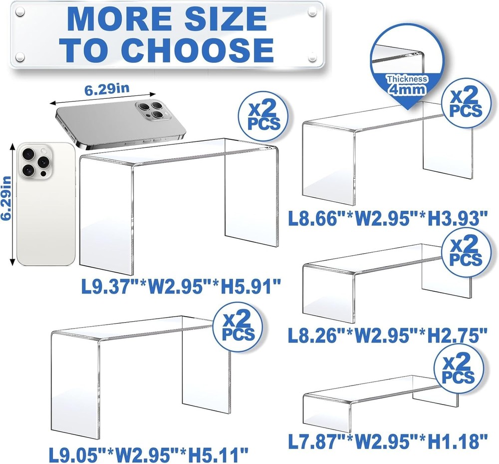 Large Acrylic Riser Set, 10 Pcs Transparent Display Stand