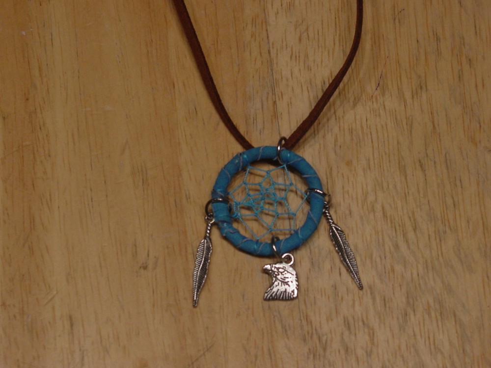 DREAMCATCHER EAGLE HEAD FEATHER NECKLACE ( TURQUOISE )