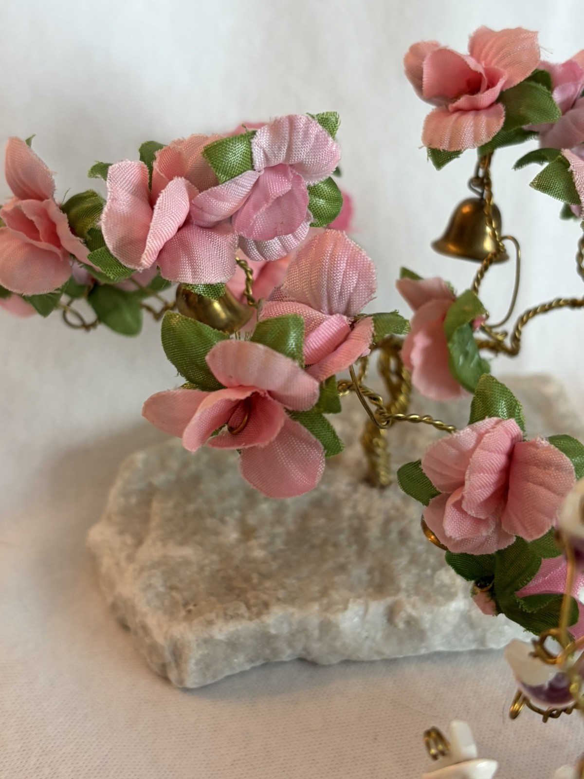 Vintage Prosperity Tree Farms Twisted Wire 3 Trees Flowers Bells Marble Base