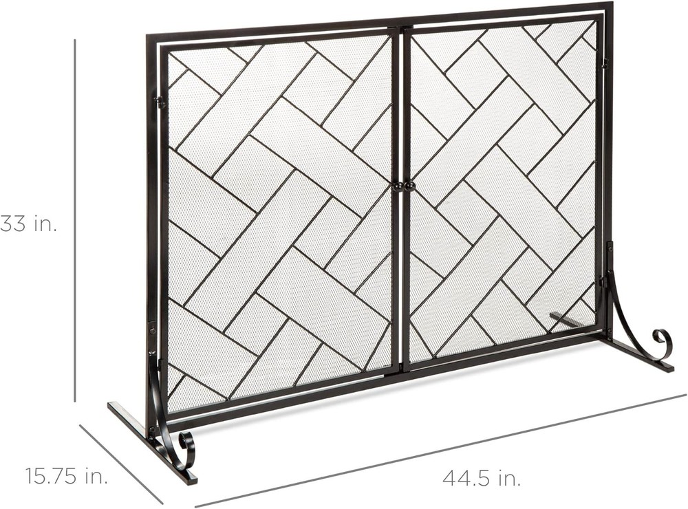 44x33in 2-Panel Handcrafted Wrought Iron Decorative Mesh Fireplace Screen