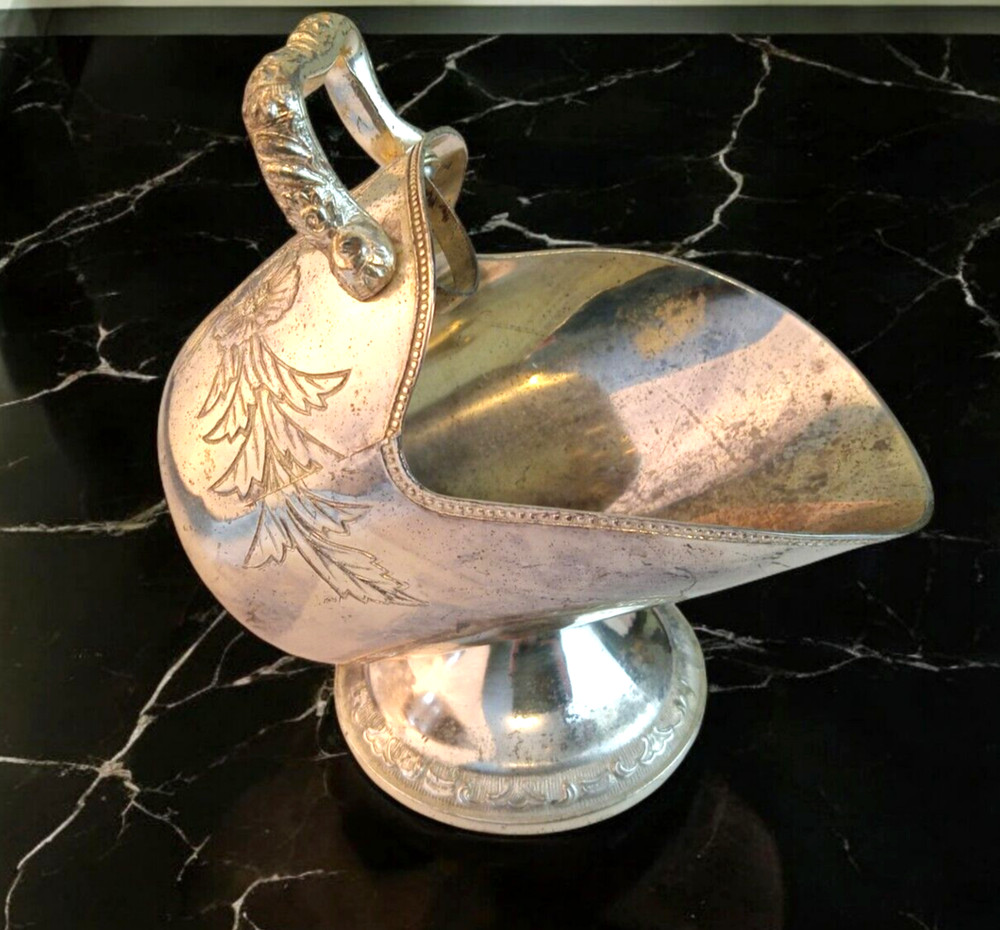 Vintage Antique Floral Etched Silver Plate SUGAR SCUTTLE No Scoop