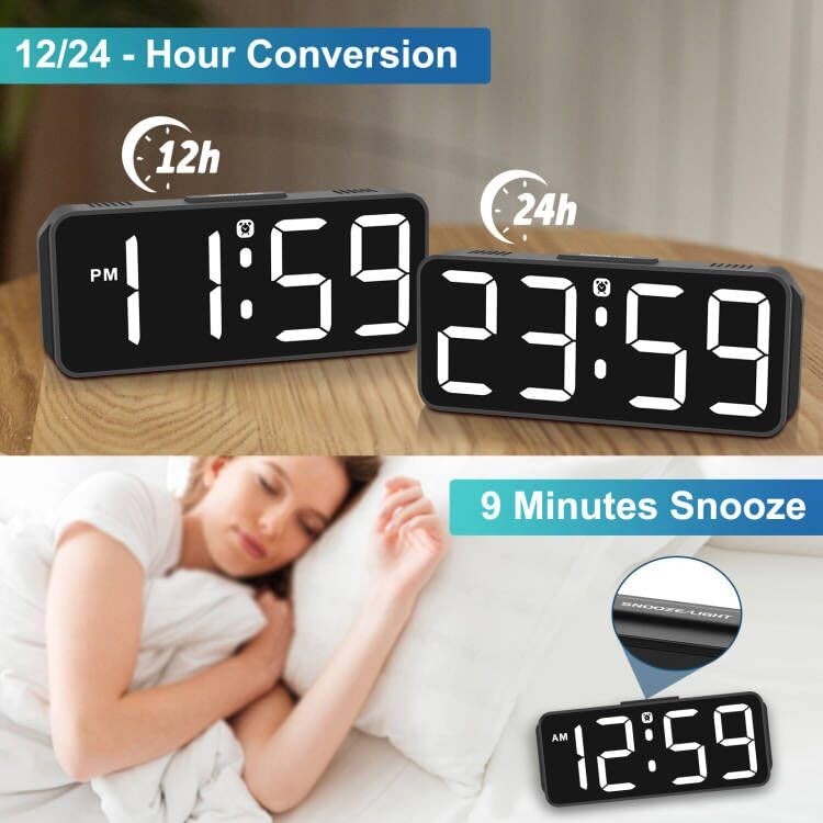 Small Digital Alarm Clock Plug in for Bedrooms Bedside, Tiny Electric Clock L...