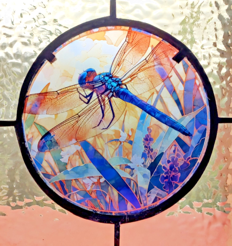 " Dragonfly " -Stained Glass Panel - NEW - Made in USA