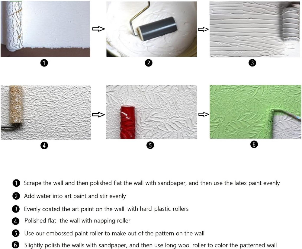BUUEERR 7" DIY Patterned Paint Roller Decorative Rubber Roller with Plastic Hand