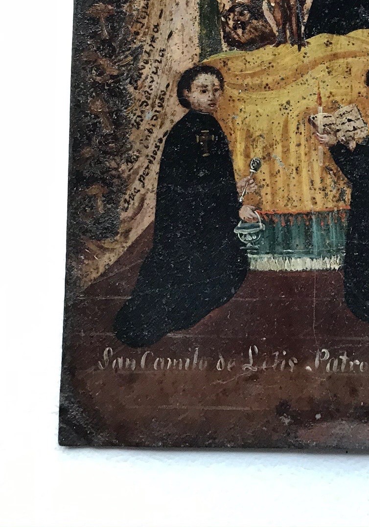 antique retablo mexico spanish colonial art oil on tin