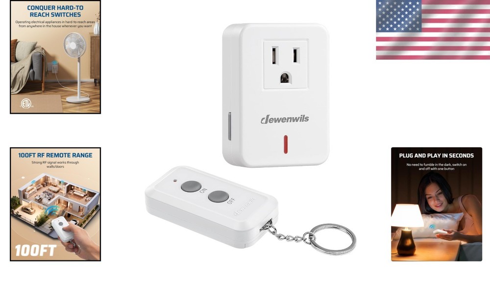 Indoor Wireless Power Switch with 100ft RF Range, Remote Control & Compact Size