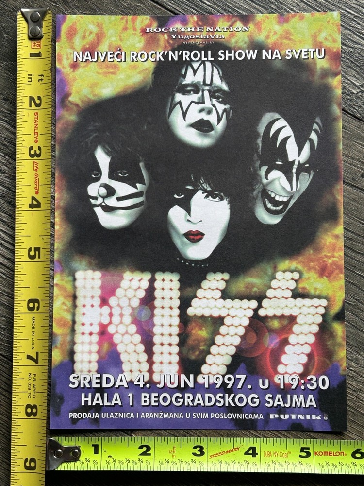 KISS Handbill Concert Ad Flyer Reunion Tour Yugoslavia Jun 4 1997 Vintage Kiss A